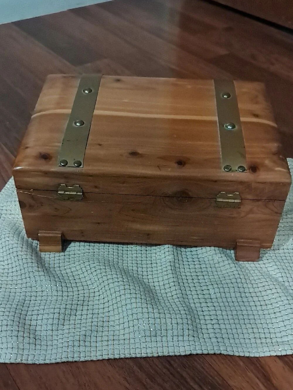 Wooden Cedar Treasure Chest Jewelry Box with Brass Accents - Refurbished